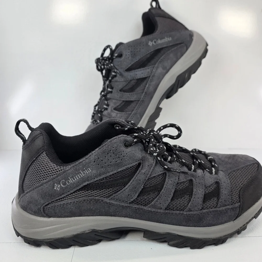Columbia Crestwood Mens Hiking Shoes Charcoal Black Suede Mesh Trail Sneakers